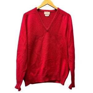 Vintage Alan Paine Sweater‎ Lambswool Mens 46 US XL Red V-Neck Jumper England
